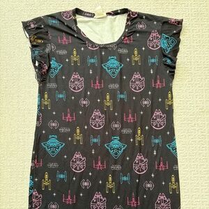 Star Wars Black Multi-Color Fighter Sleep Shirt Size Large
